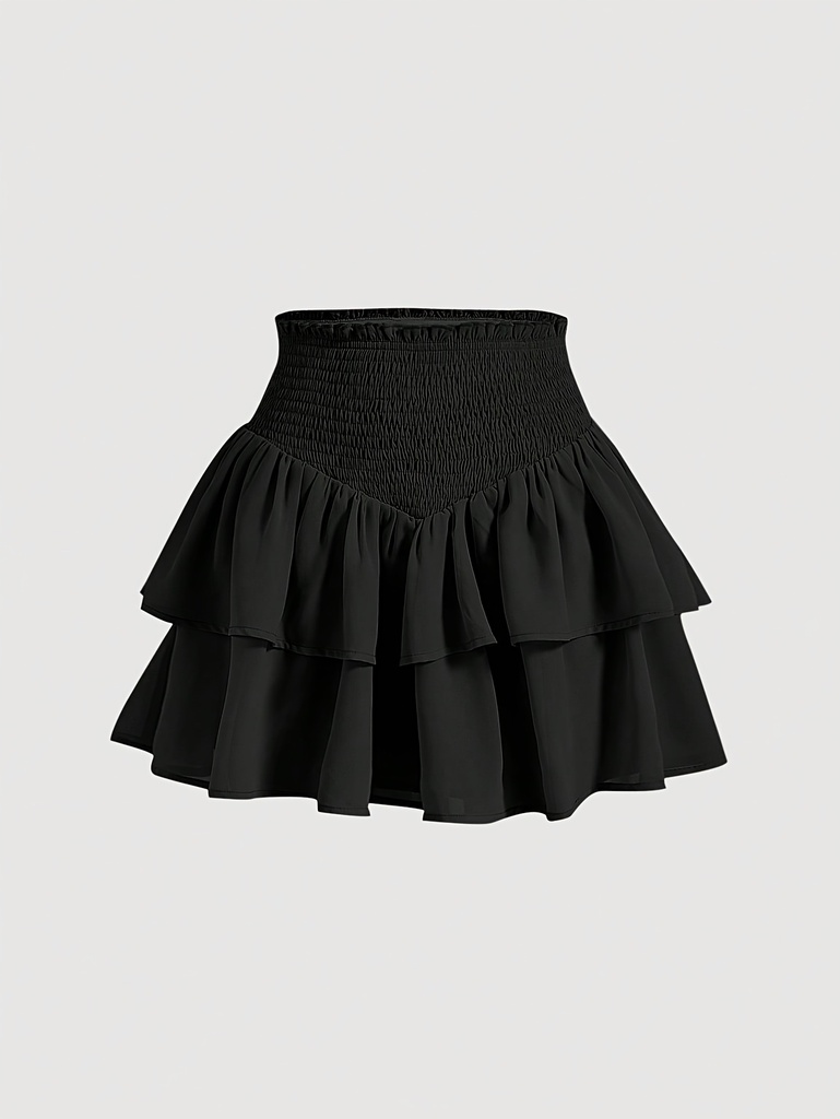 Falda elegante de verano con doble capa y vuelo en el ruedo
