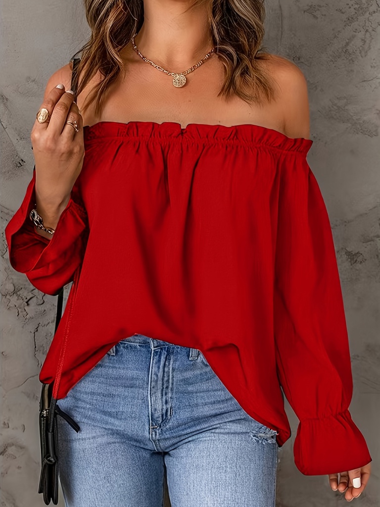 Blusa Elegante de Hombro Descubierto rojo