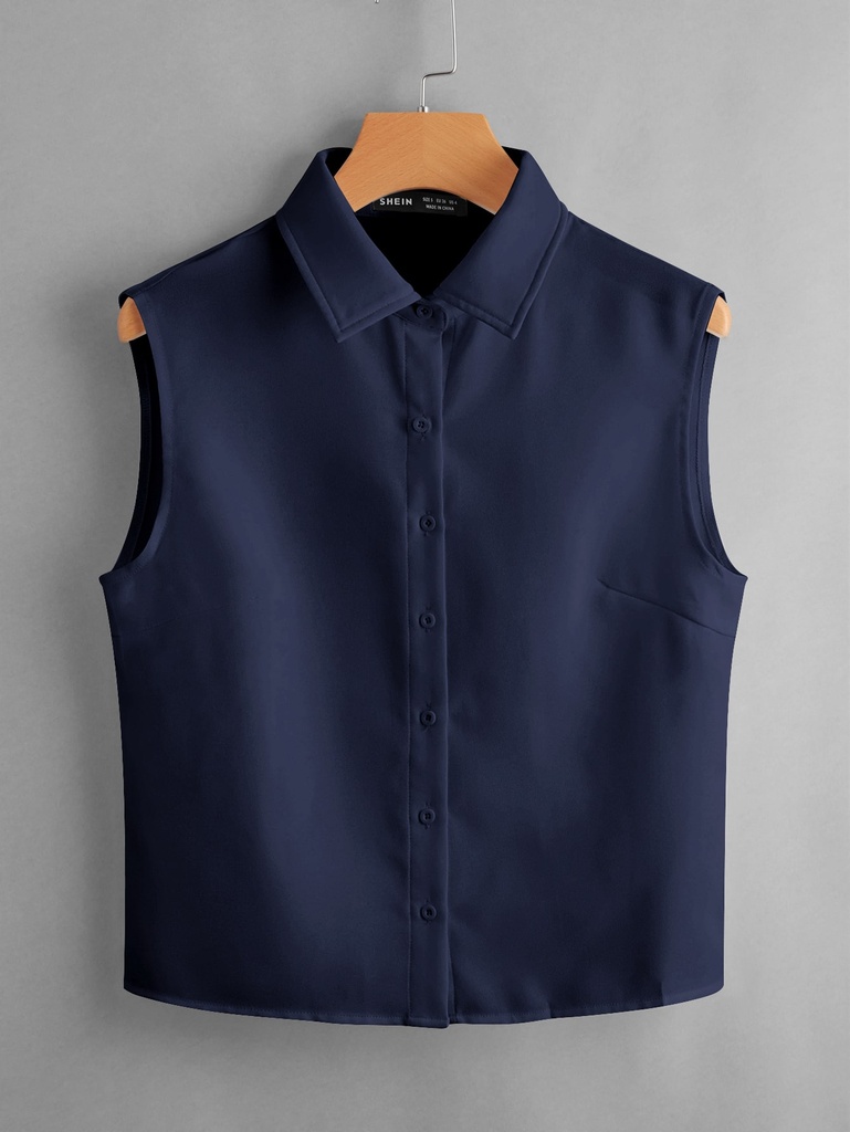 Camisa unicolor con botón delantero sin manga