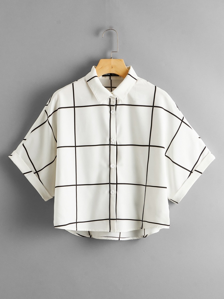 Camisa de cuadros de manga murciélago