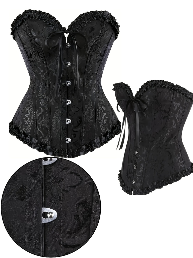 Blusa corsé elegante negra con detalles de encaje floral