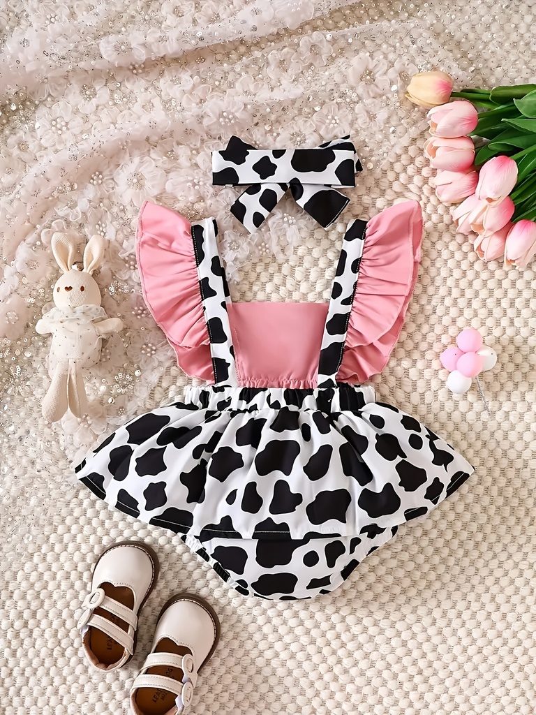 Enterizo adorable para niña, con estampado de vaca