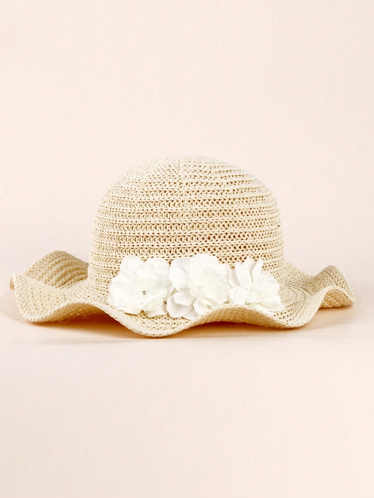1 pieza Sombrero de sol de ala ancha con encaje y lazo decorativo, transpirable, para bebés y niños unisex, sombrero de sol de verano para niños