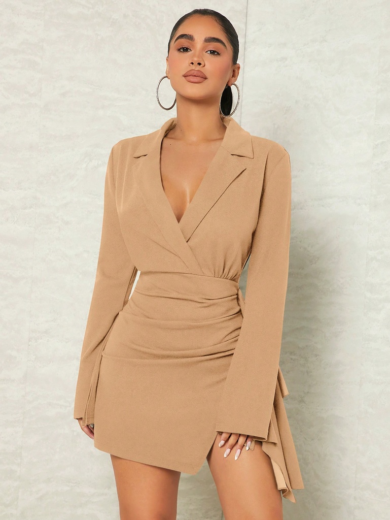 SHEIN SXY Vestido Plisado Con Solapa Y Cuello Plegable
