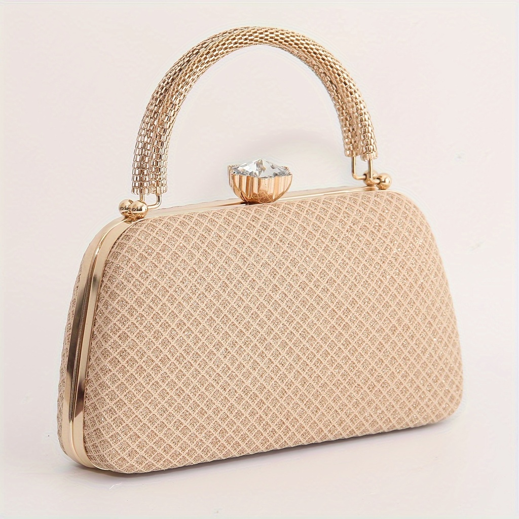 elegante bolso de mano de noche con estampado de cuadros y adornos de cristal
