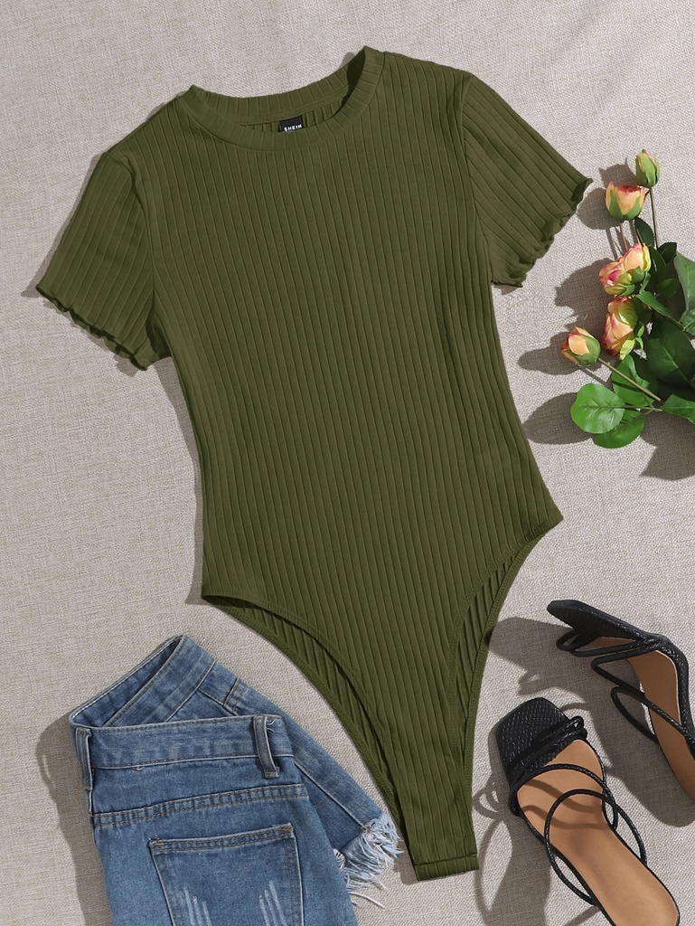 SHEIN EZwear Body ribete en forma de lechuga tejido de canalé