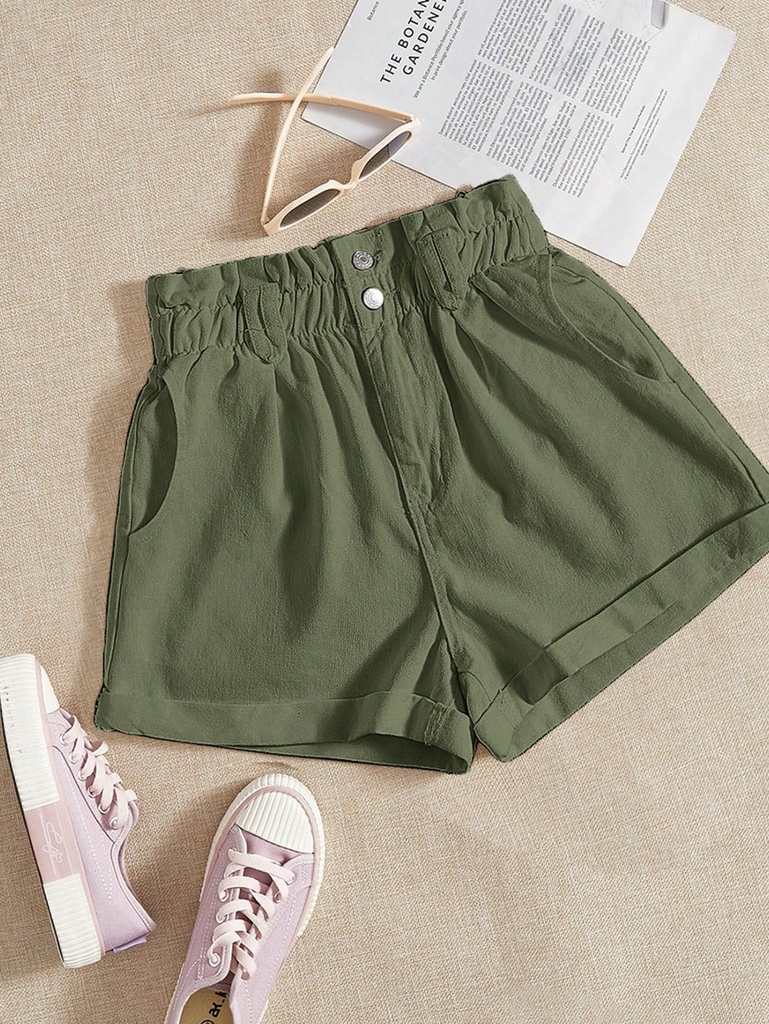 SHEIN Essnce Shorts De Mezclilla De Color Sólido Con Bolsillo Diagonal