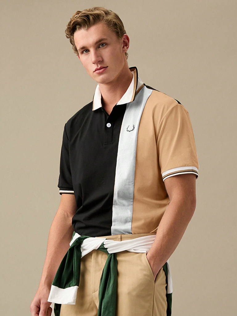 Manfinity AthPrep Camisa polo casual de hombre con botones delanteros y parches de color liso