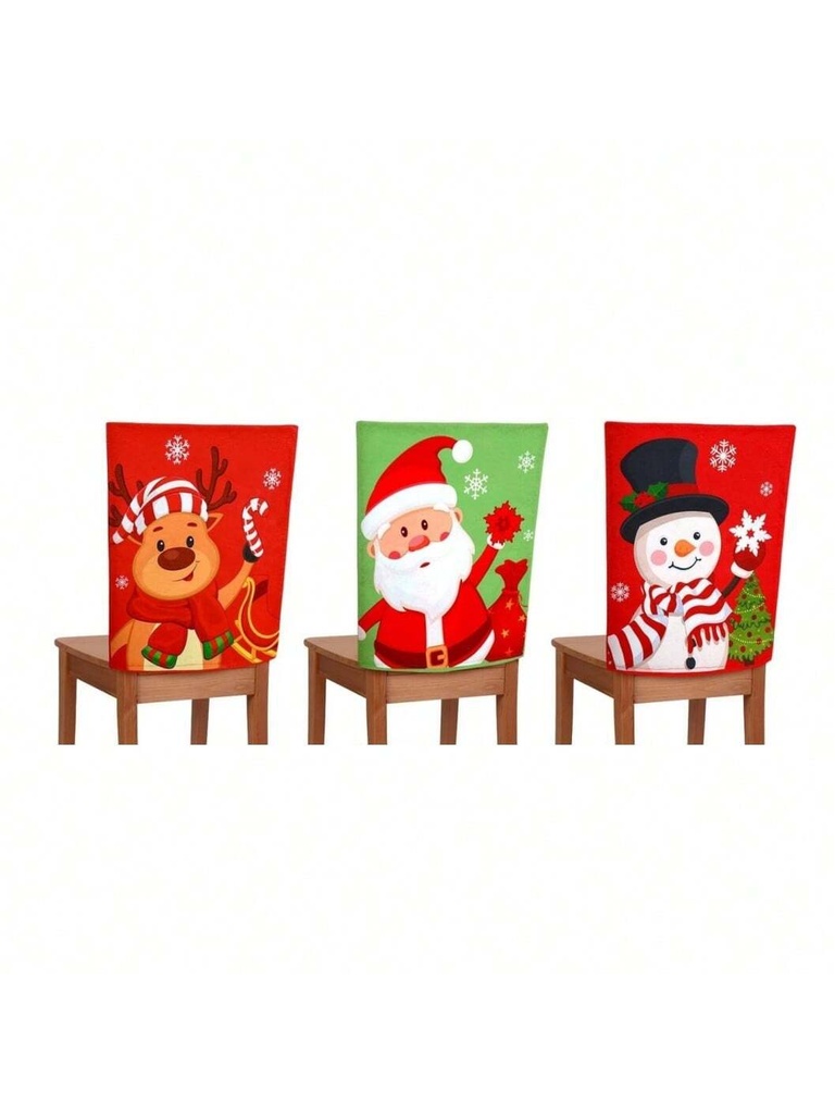 1 pieza Cubiertas de silla de Navidad con diseños de Santa, muñeco de nieve, copos de nieve y alce para silla de comedor, decoración navideña para el hogar, la cocina, fiestas y festivales