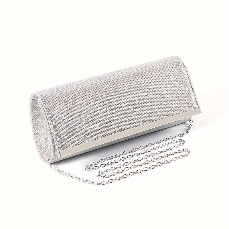 Bolso de Noche Brillante con Correa Desmontable Plateado