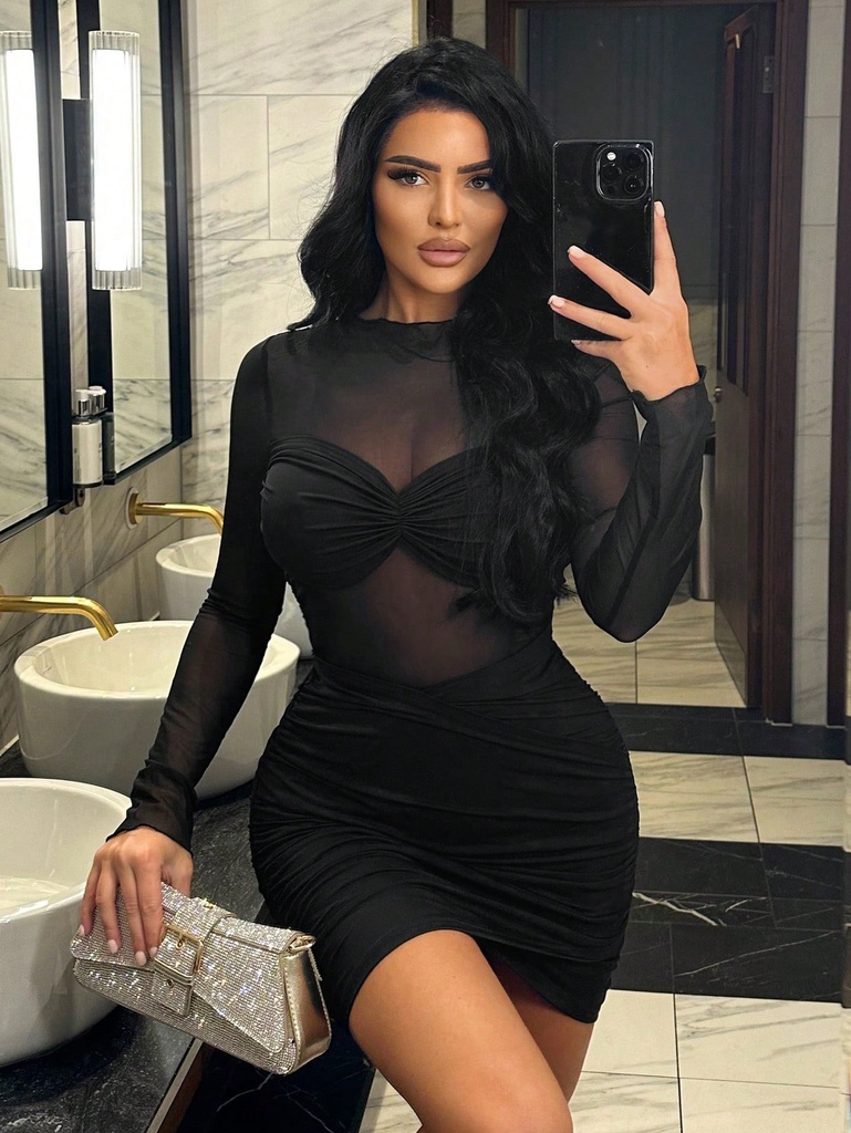 SHEIN SXY Vestido De Malla De Perspectiva Sexy Para Damas