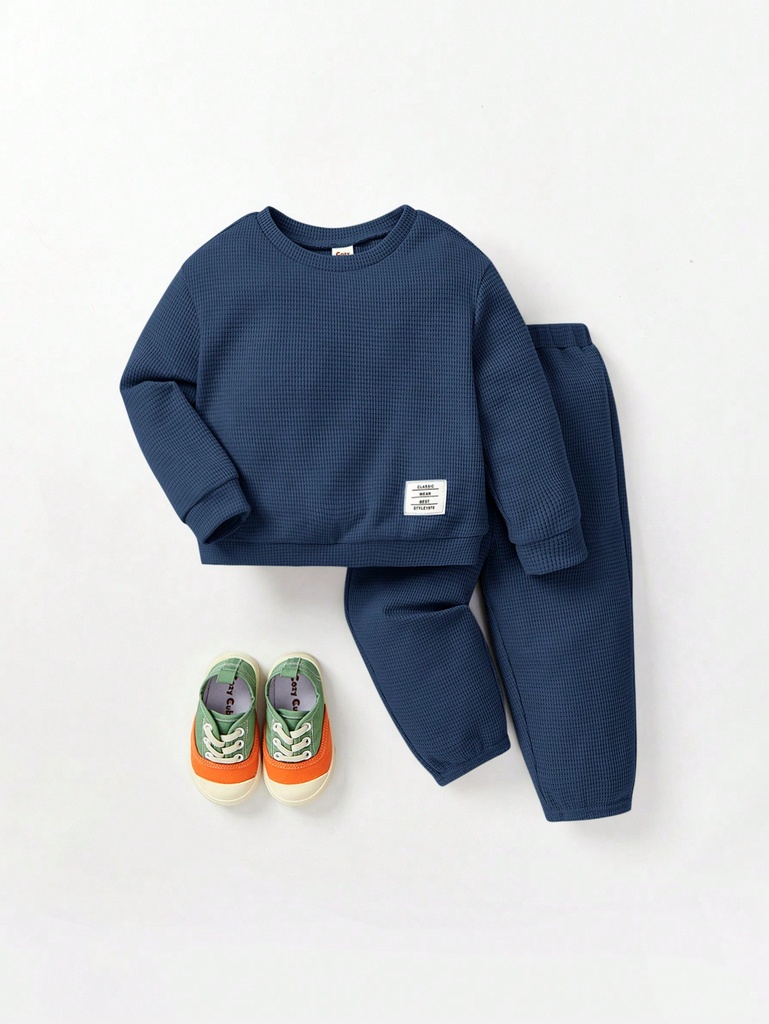 Cozy Pixies Bebé niño Pantalones deportivos con sudadera con parche de letra