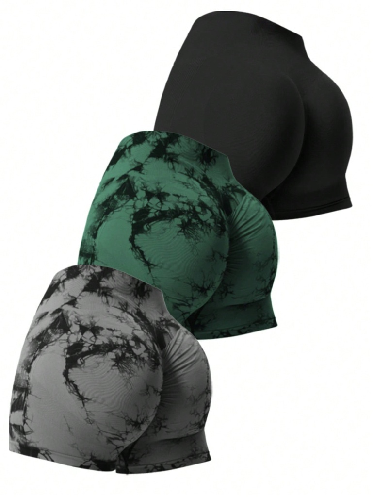 SHEIN Sport Studio Pantalones cortos con cintura alta, sin costuras, elásticos, para uso deportivo casual