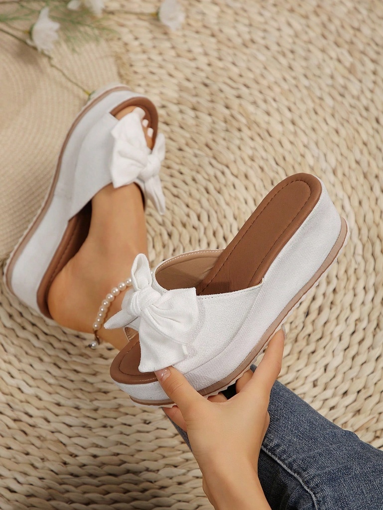 Sandalias de plataforma de tacón de cuña para mujeres, cómodas zapatillas blancas para la playa, sandalias de verano para mujeres