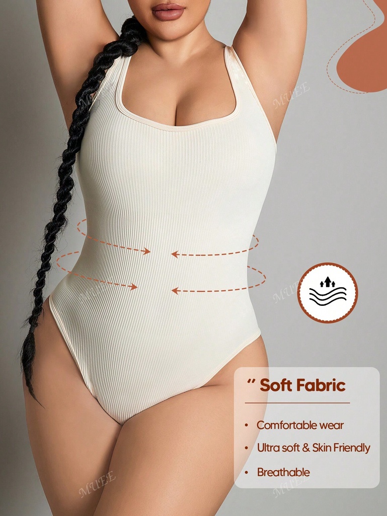 Body sin costuras de punto acanalado sólido con control de barriga