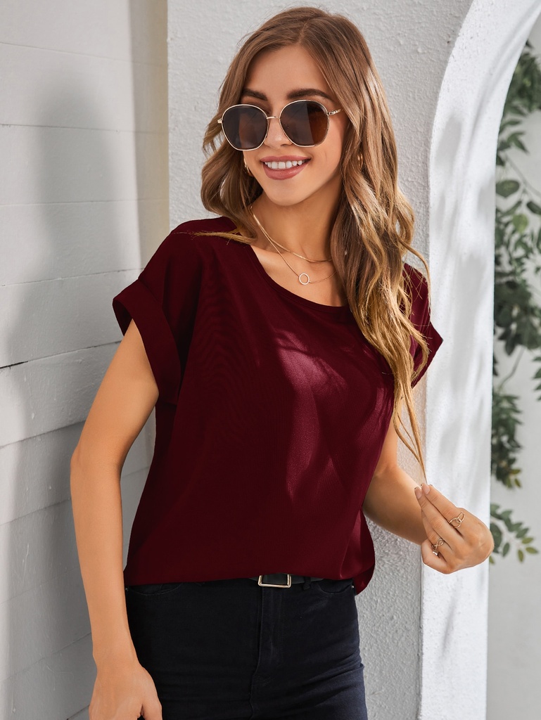 SHEIN LUNE Blusa manga enrollada de manga murciélago