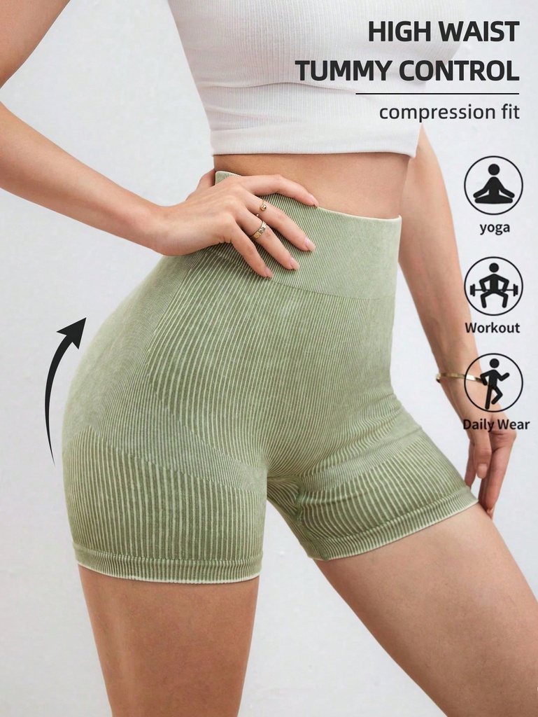 SHEIN Sport Gameset Shorts deportivos a rayas para mujeres con cintura alta