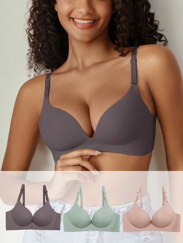 SHEIN Sujetador cómodo de estilo sencillo y unicolor para mujer