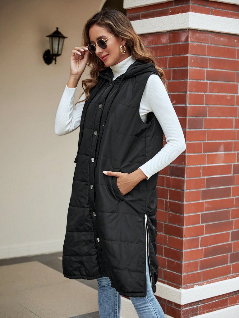 SHEIN LUNE 1 pieza Chaleco acolchado con capucha y bolsillo, abrigo acolchado