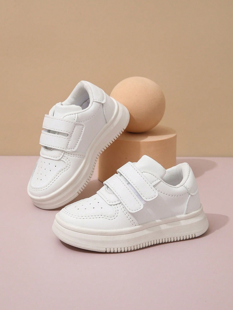 1 Par Deportivos Blancos Minimalistas Para Niños Con Correa De Cierre De Gancho Y Bucle