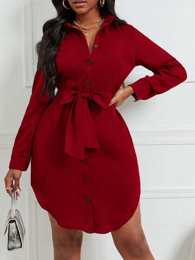 SHEIN Slayr Vestido camisero bajo curvo con cinturón