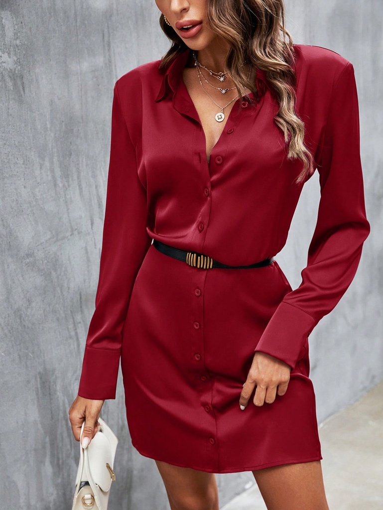 SHEIN Frenchy Vestido Camisero De Manga Larga Para Mujer