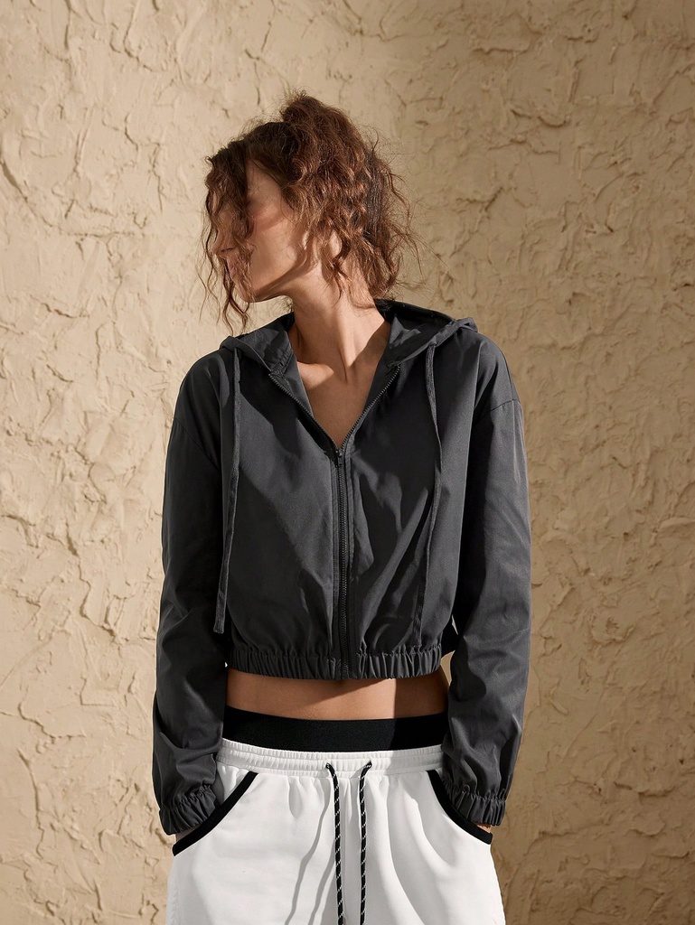 SHEIN VARSITIE Chaquetas deportivas casuales holgadas para mujer con cuello alto y mangas largas