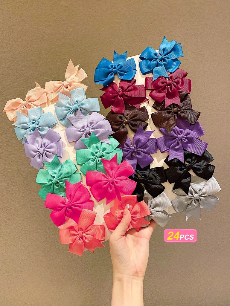 24 piezas Accesorios para cabello para niños, coloridos lazos de tela en pinzas de cocodrilo