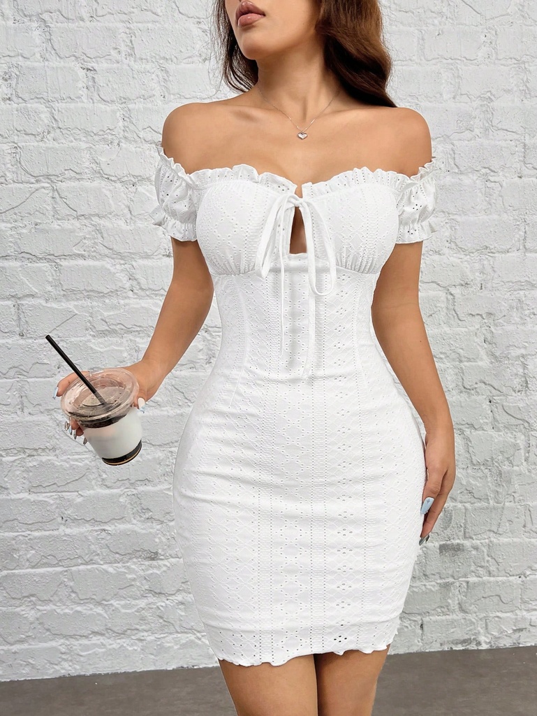 SHEIN EZwear Vestido Ajustado Con Hombros Descubiertos Blanco