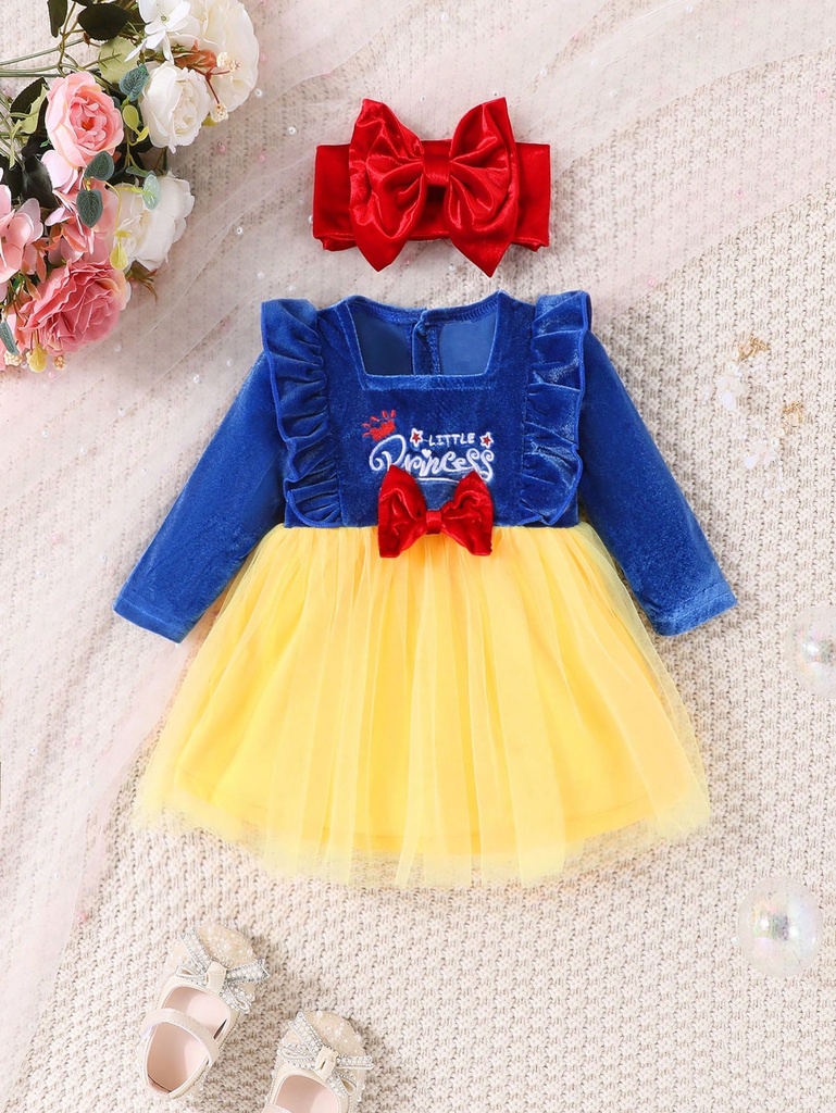 SHEIN Vestido De Malla De Mariposa Con Lazo Para Recién Nacida Niña, Adecuado Para Fiestas, Primavera Y Otoño