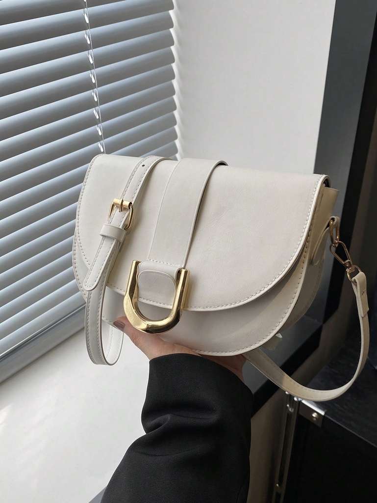 1 Pieza Mini Bolso De Sillín De Moda Vintage Cerradura De Hardware Hebilla Decoración Apertura De Solapa Correa Para El Hombro Bolso Cruzado Ajustable Adecuado Para Uso Diario Casual De Las Mujeres