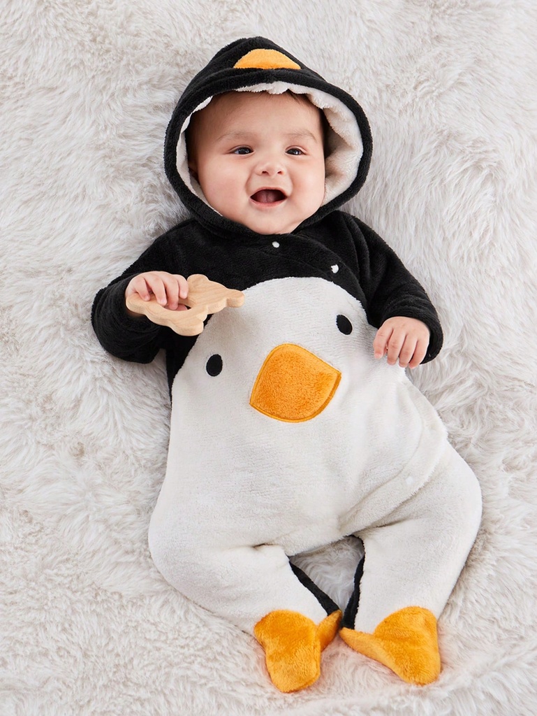 SHEIN Niño recién nacido Mono disfraz con bordado con patrón de dibujos animados con capucha