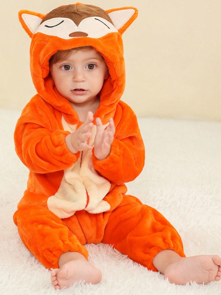 Monos De Forro Polar Con Capuchón Y Diseño De Bloques De Colores En Forma De Zorro Para Bebé Niño