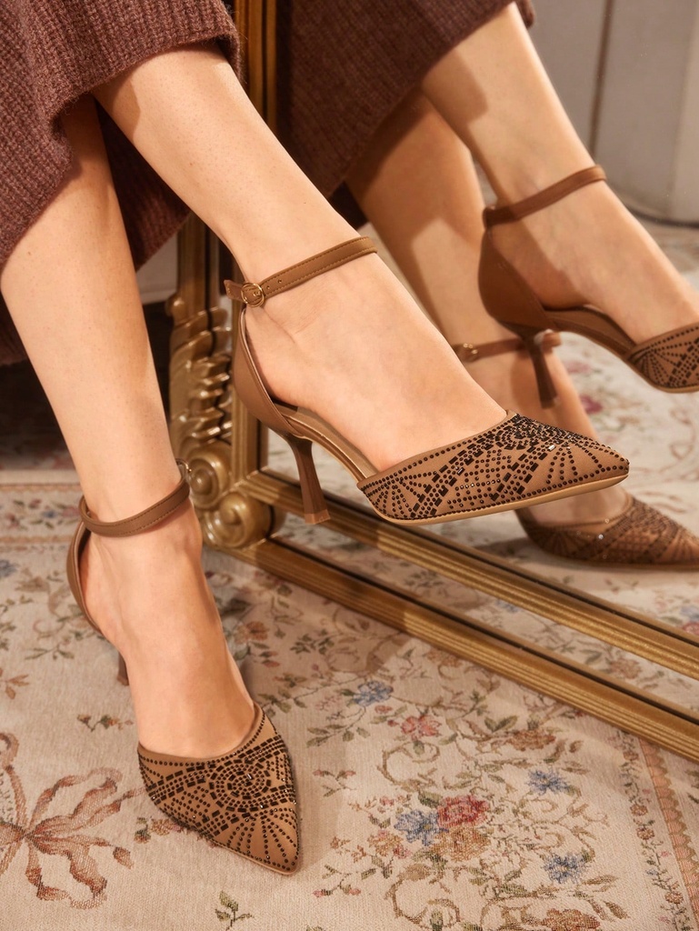 CUCCOO TILAWA Sandalias de tacón alto con rhinestones para mujer, tacones de aguja sexys y calados para fiestas al aire libre, primavera verano