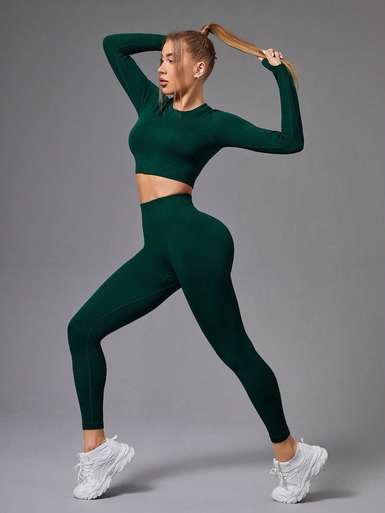 SHEIN Yoga Basic Traje Deportivo Ajustado De Color Sólido Para Mujer