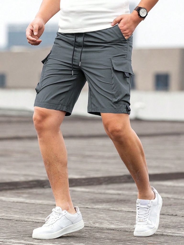 Manfinity Homme Pantalones Cortos De Carga Con Cordón Para Hombres De Ajuste Holgado