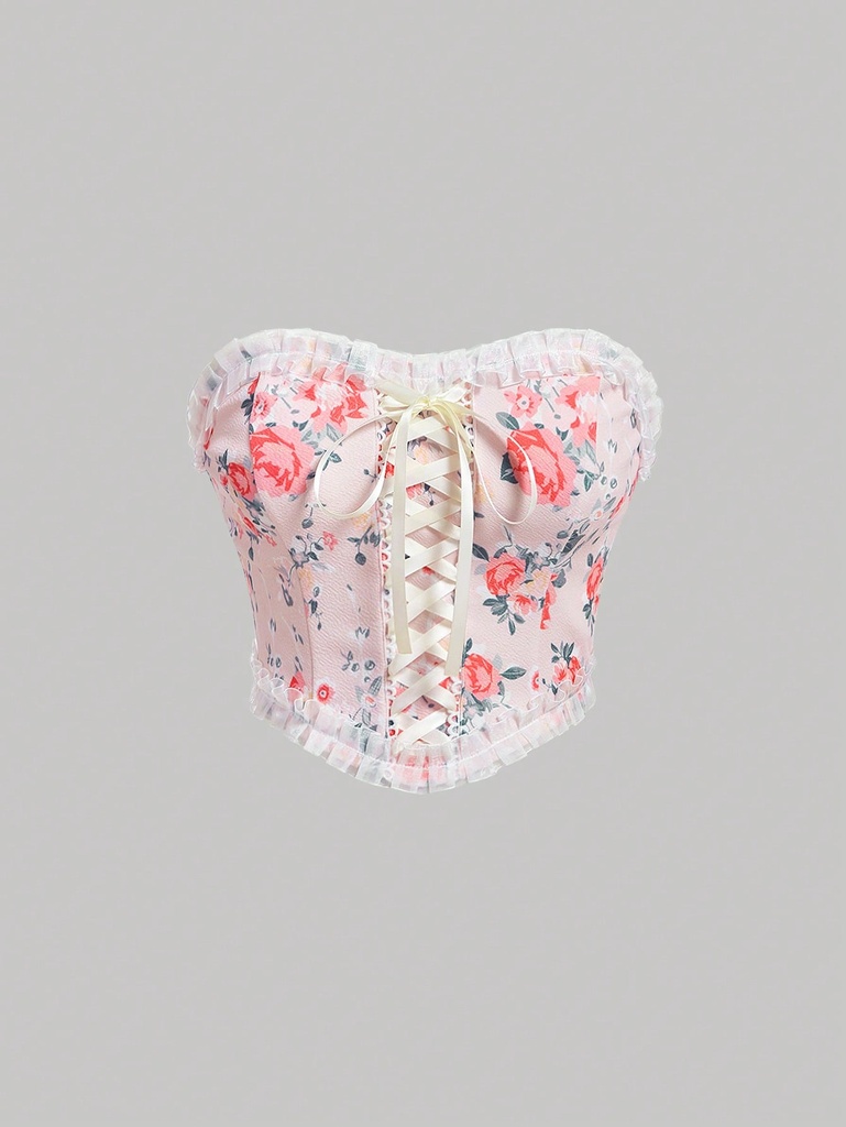 SHEIN MOD Top Bandeau Impreso Floral Para Mujeres Con Lazo