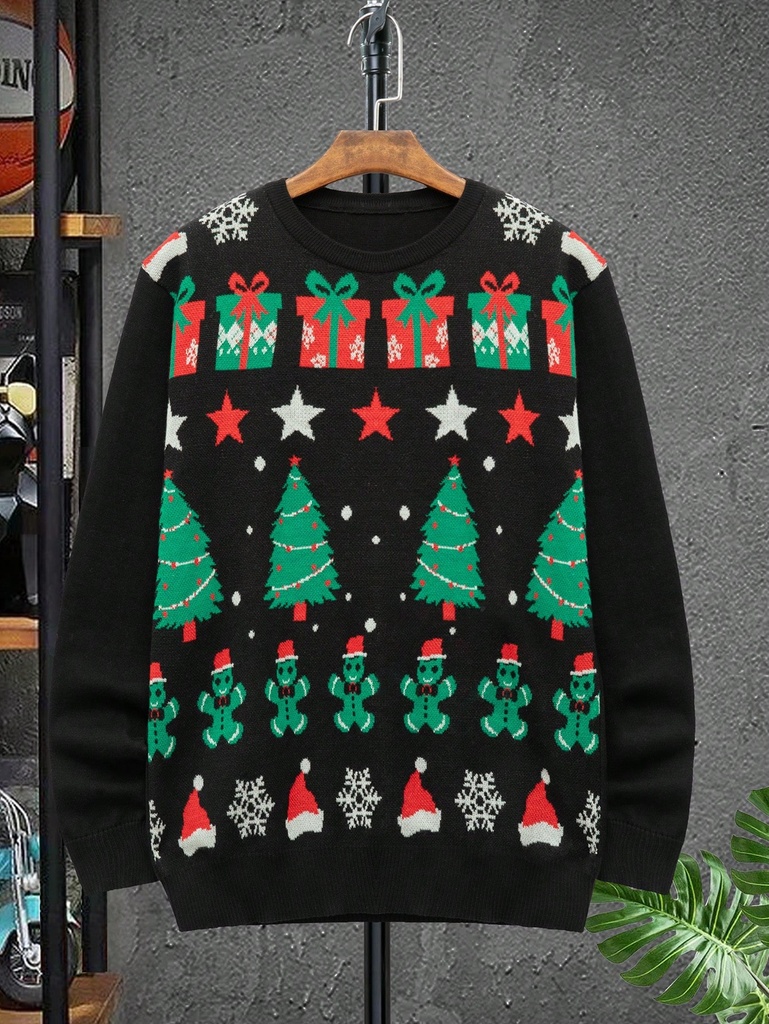 Manfinity Homme Hombres Jersey con patrón de Navidad