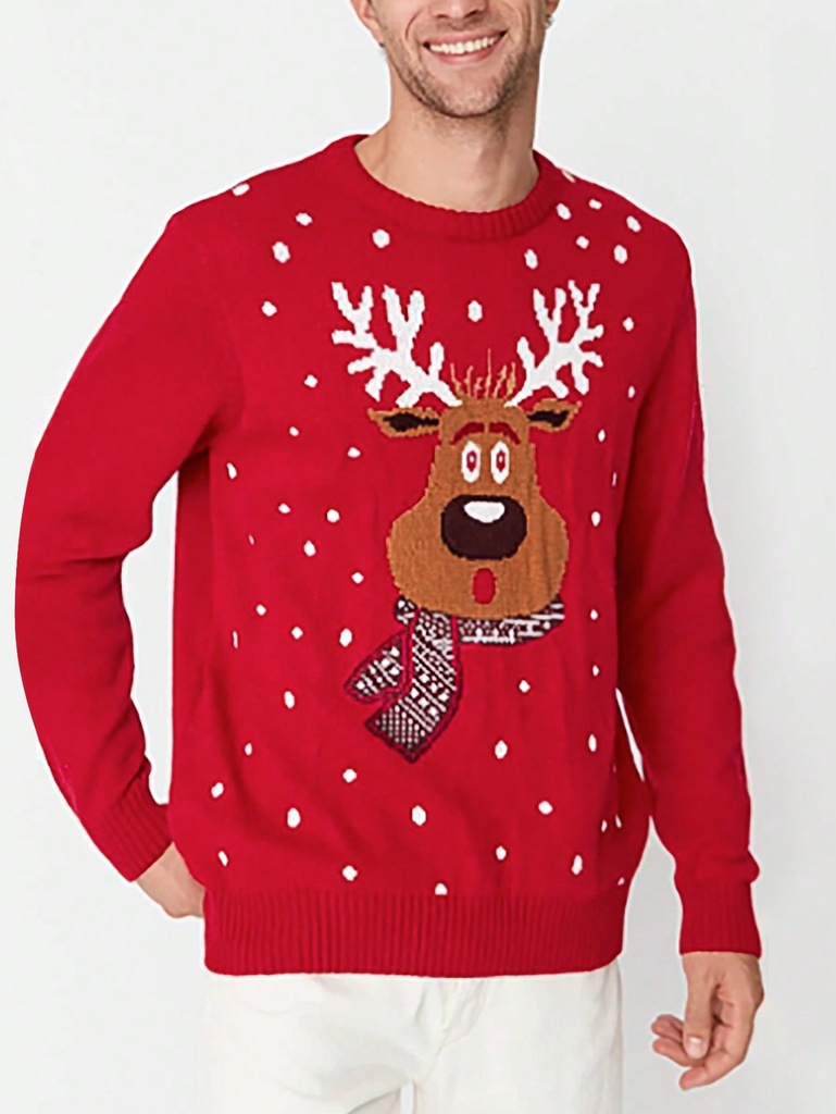 Manfinity Homme Hombres Jersey con patrón de alce de Navidad