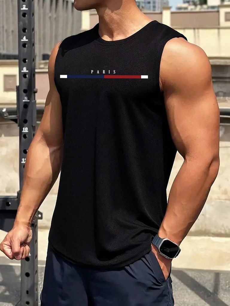 Chaleco informal de cuello redondo con estampado de letras para hombre