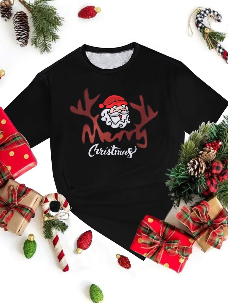 1 pieza Camiseta Navidad con con estampado de letra