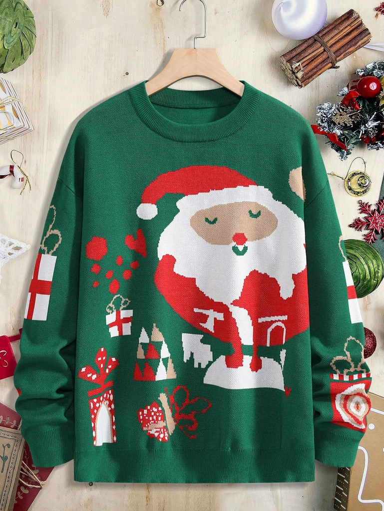 Manfinity Hypemode Hombres Jersey con patrón de Navidad de hombros caídos