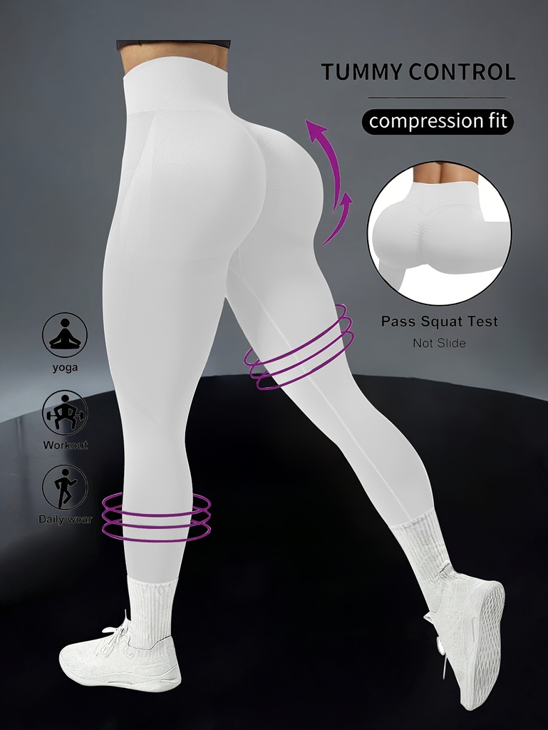 Leggings deportivos sin costuras de color sólido, pantalones de entrenamiento con cintura alta para gimnasio, running y deportes, con banda ancha, ropa deportiva para mujer
