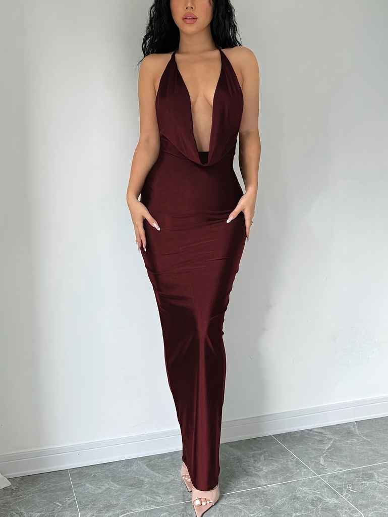 Vestido de Fiesta Burgundy Profundo para Mujer - Elegante Vestido de Noche, Lavable a Máquina para Eventos Formales/Citas y Salidas