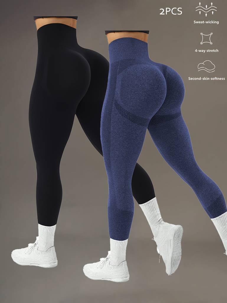 2 pzas. pantalones de yoga para mujer con cintura ancha, elásticos, transpirables y cómodos para gimnasio y actividades físicas, diseño de lunares en negro y gris, ropa deportiva, tela elástica