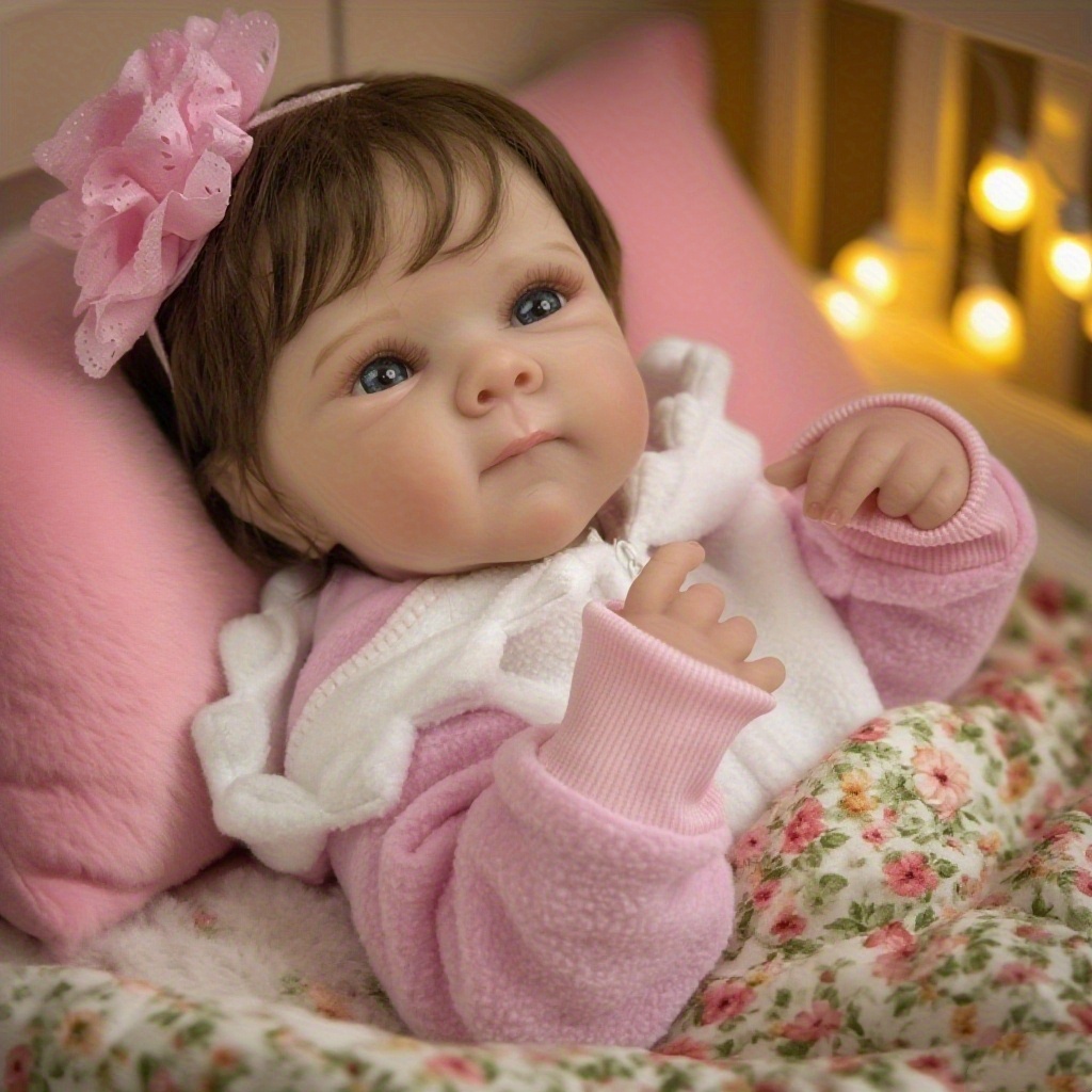 Muñeca reborn de cuerpo completo de 48 cm en vinilo, realista, hecha a mano, con mono rosa de tiburón, regalo de cumpleaños, figura de personaje adorable