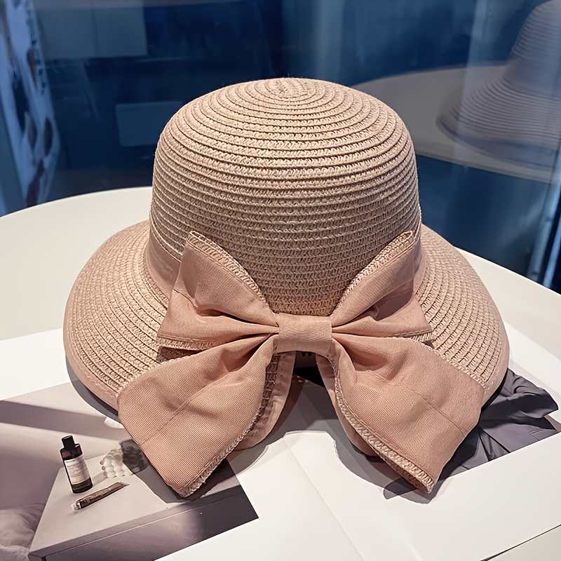 Sombrero de paja hecho a mano para mujer con borde fruncido