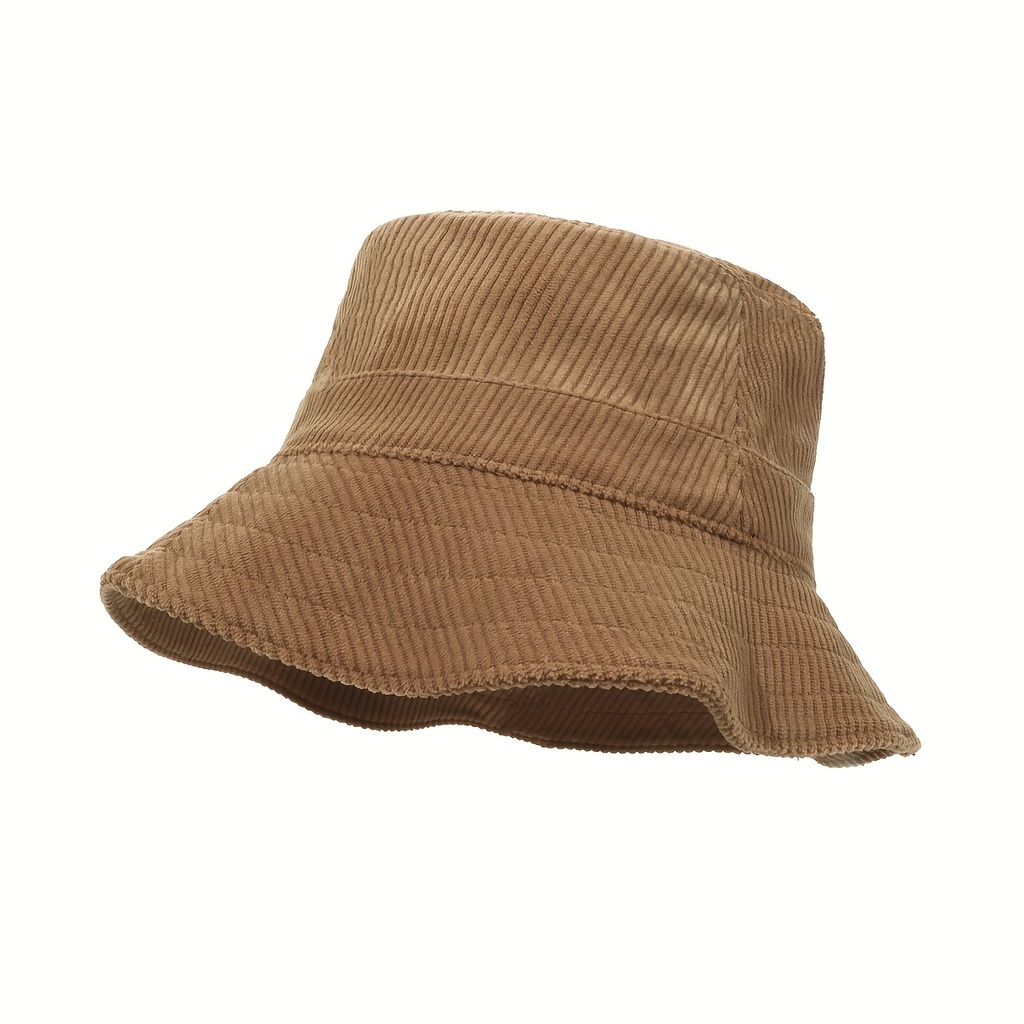 1pc Sombrero Ins de estilo coreano con ala ancha, sombrero tipo cubo de pana ligera para mujer y hombre - Sombrero casual para exteriores para todas las estaciones, lavable a mano, ajuste elástico