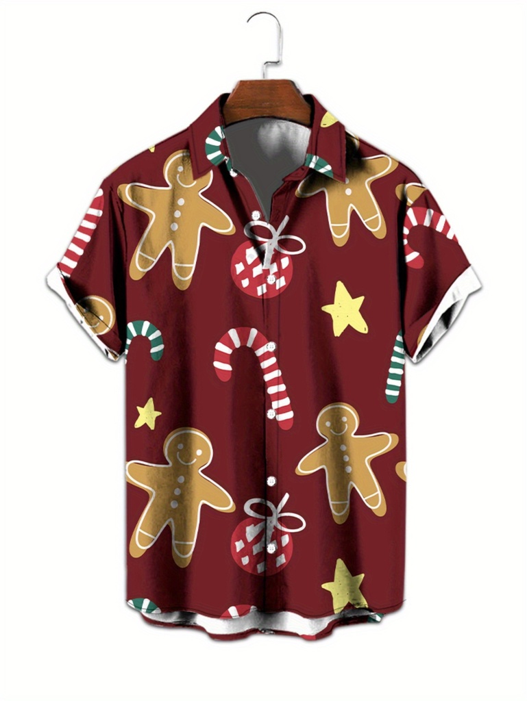 Camisa de Navidad para Hombre - Camisa de Botones Roja y Verde con Hombres de Pan de Jengibre, Tela No Elástica para Fiestas de Navidad, Citas, Vacaciones en la Playa - Cuello Clásico Trajes Formales y Casuales - Regalo Perfecto de Navidad para Él, Ropa de Navidad