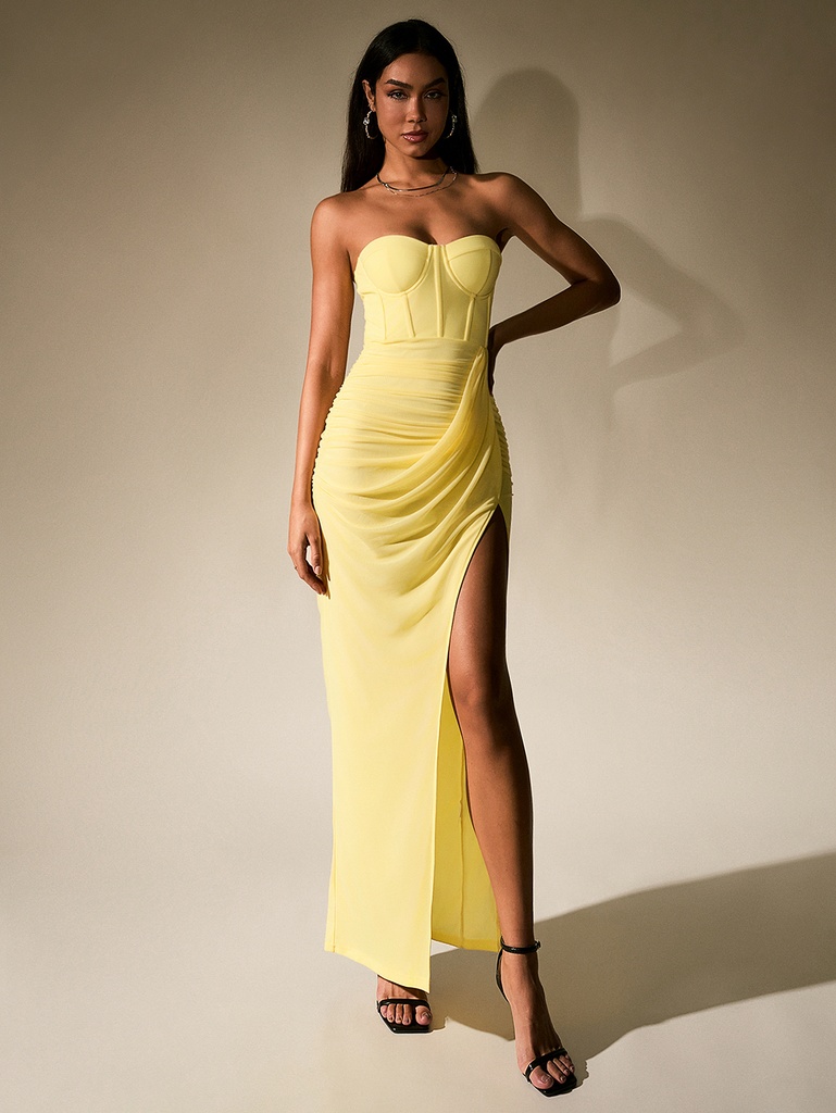 Vestido Largo Sexy de Malla con Espalda Descubierta y Abertura Lateral